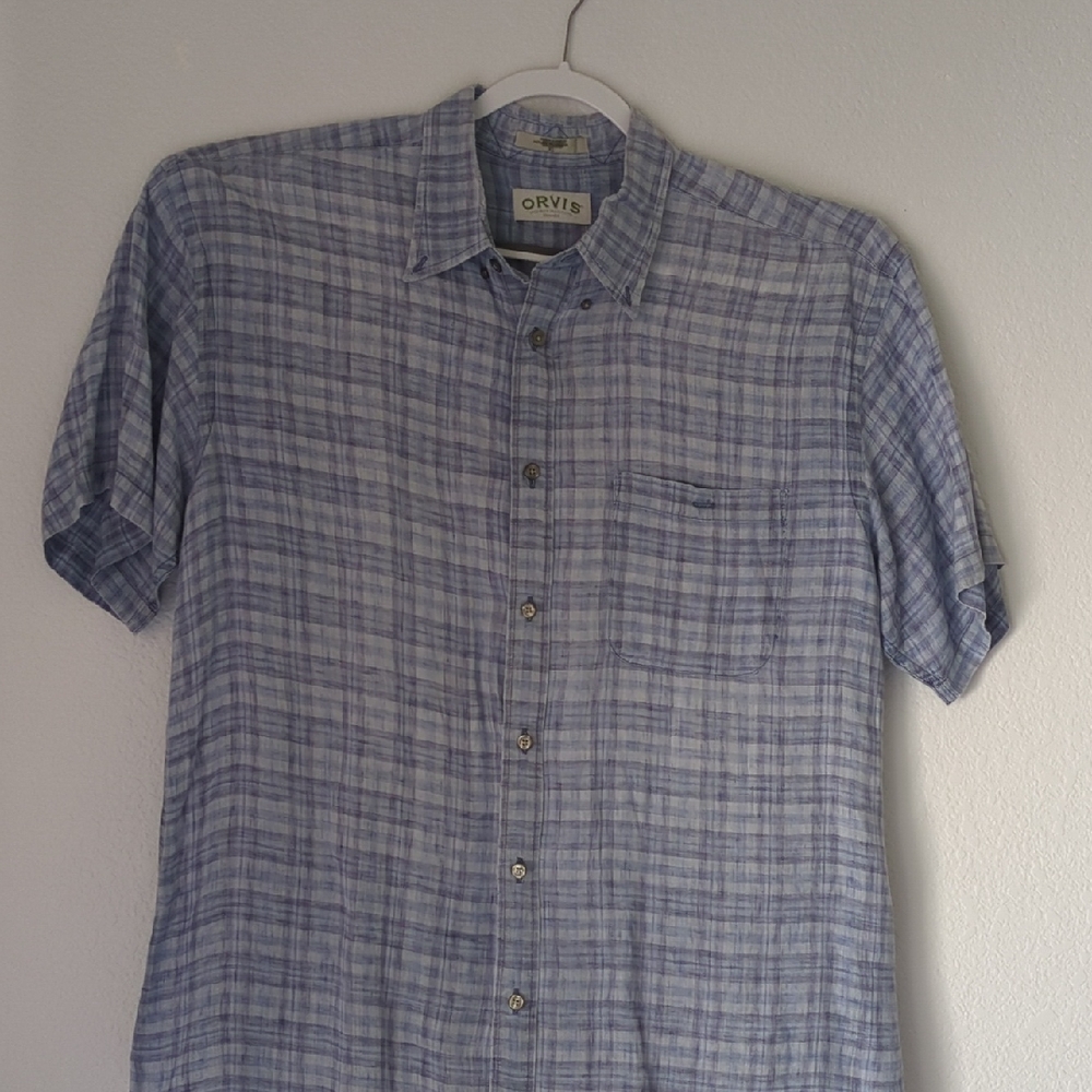 Orvis Men's Light Blue Checkered Shirt